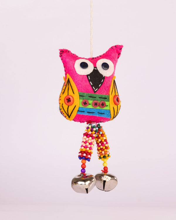 Embroidered Wool-Felt Owl Bell Hanging - Magenta by Modus & Mood