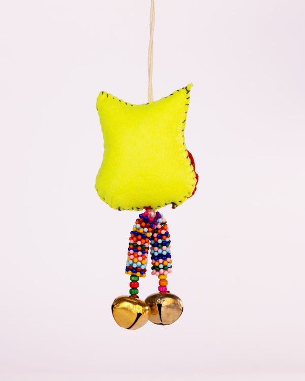 Embroidered Wool-Felt Owl Bell Hanging - Yellow - view 2 of 3