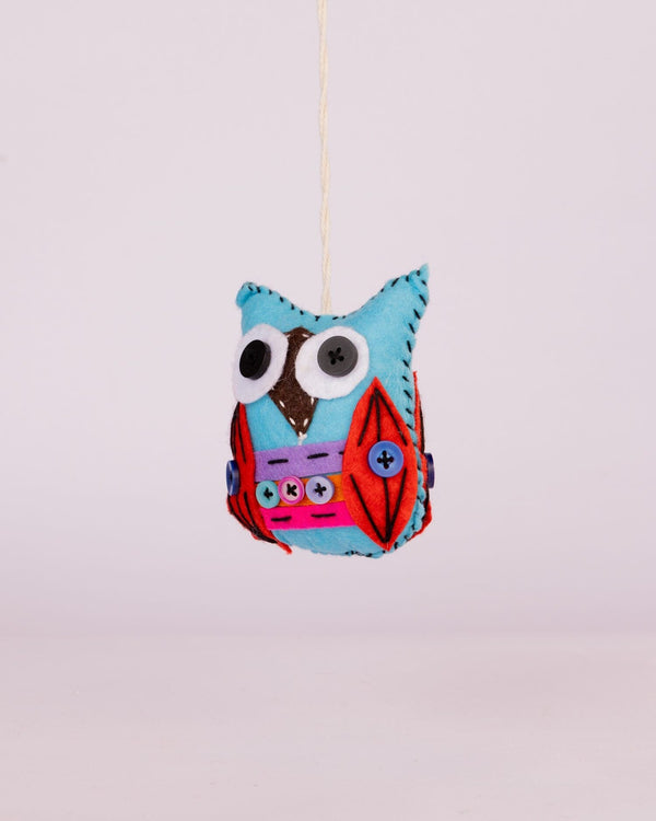 Embroidered Wool-Felt Owl Hanging - Turquoise - view 3 of 4