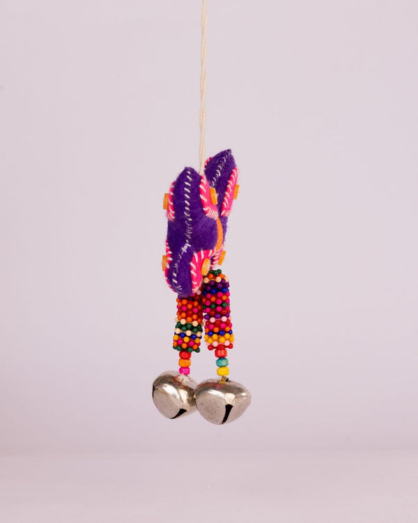 Flutter Embroidered Wool-Felt Butterfly Bell Hanging - Purple - view 2 of 3