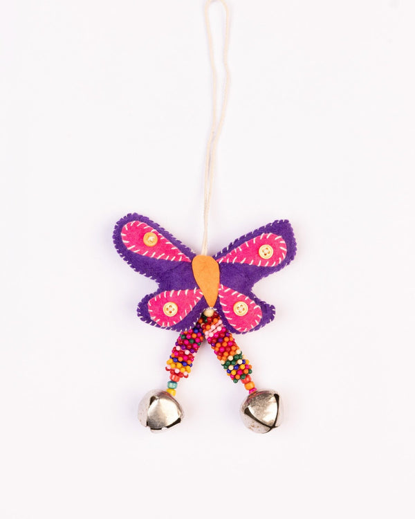 Flutter Embroidered Wool-Felt Butterfly Bell Hanging - Purple - view 3 of 3