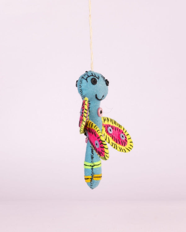 Flutter Embroidered Wool-Felt Butterfly Hanging - Blue & Pink - view 2 of 3