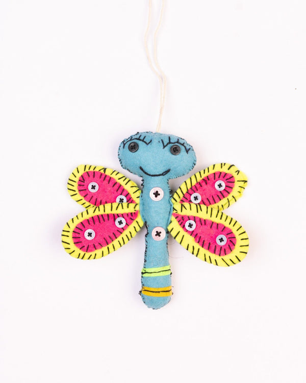 Flutter Embroidered Wool-Felt Butterfly Hanging - Blue & Pink - view 3 of 3