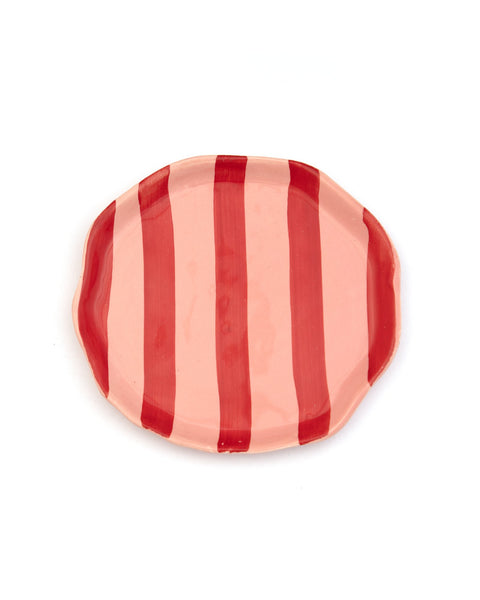 Leher Stripe Hand-Painted Ceramic Plate - Scarlet Red