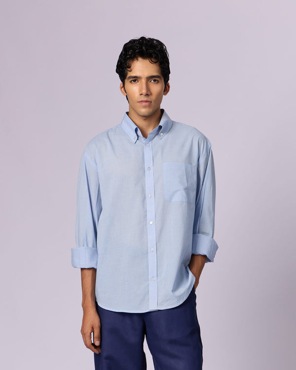 Men's Oxford Cotton Shirt - Sky Blue - view 4 of 5