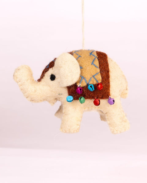Raja Hathi Embroidered Wool-Felt Elephant Figurine - Rust