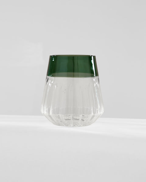 Ribbed Glass Tumbler with Coloured Rim - Forest Green