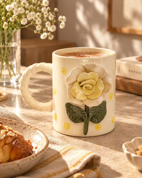 Sculpted Rose Ceramic Mug