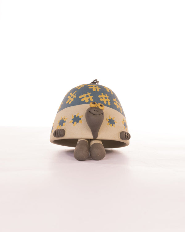 Turtle Nerikomi Ceramic Bell Hanging - Blue Floral - view 3 of 5