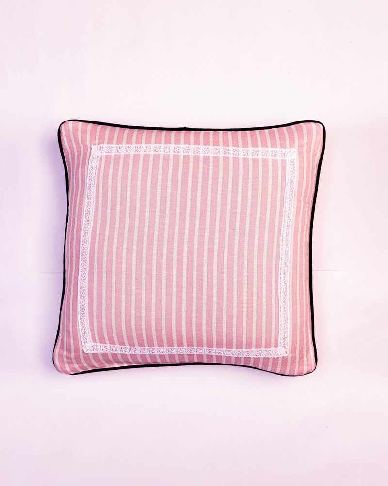 Candy Stripe Cotton Cushion Cover, Pink