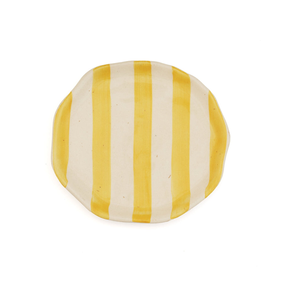 Leher Stripe Hand-Painted Ceramic Plate - Marigold Yellow