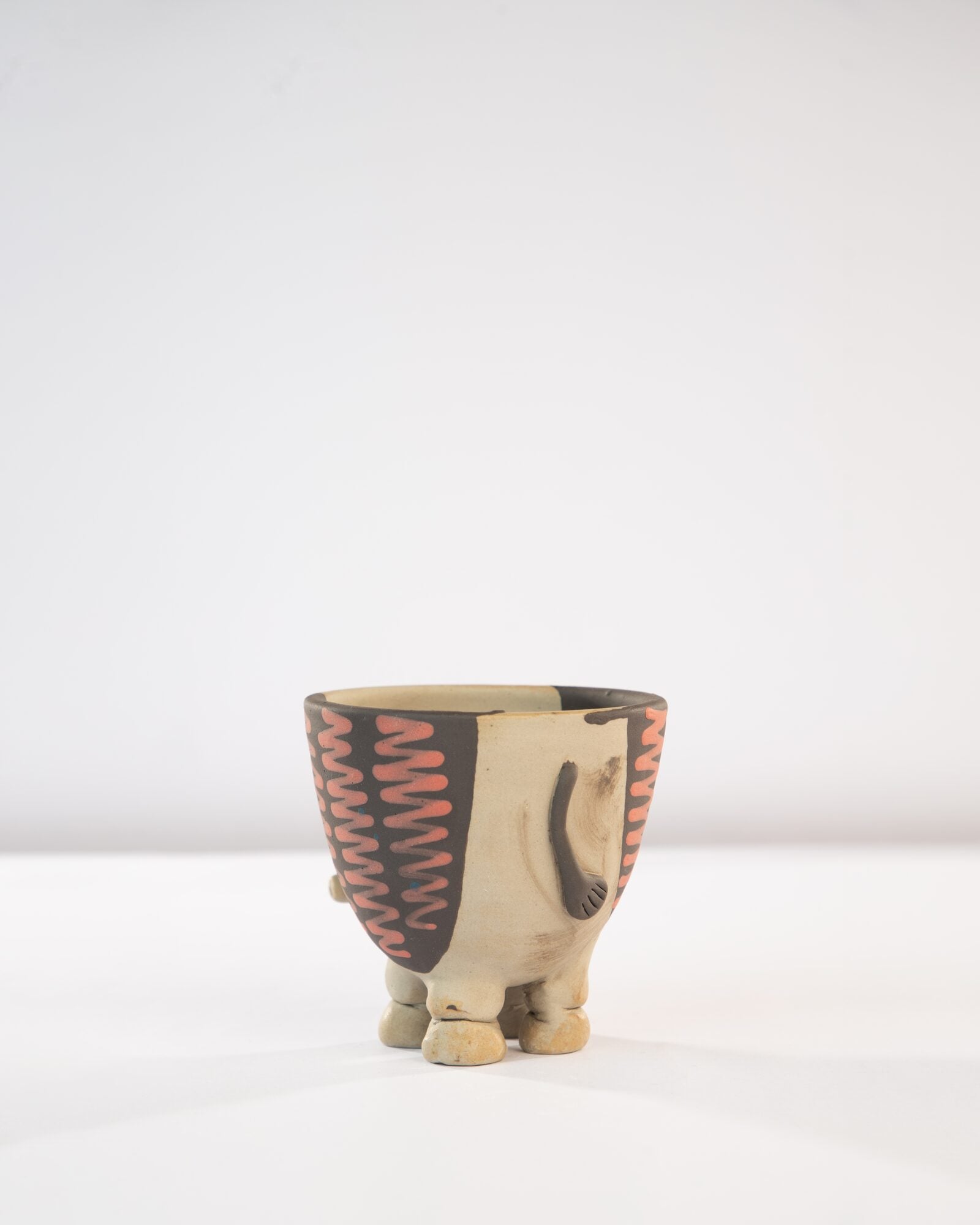 Hathi Elephant Nerikomi Ceramic Planter, Coral Zigzag