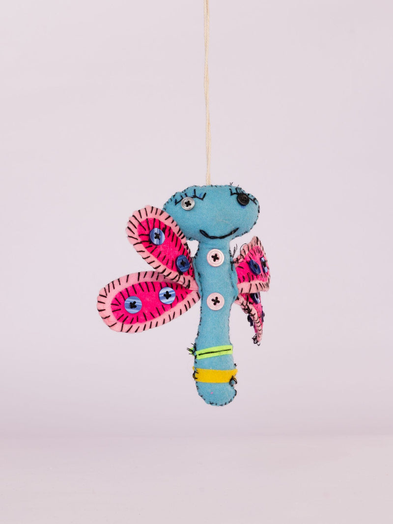 Embroidered Wool-Felt Butterfly Hanging, Blue and Magenta