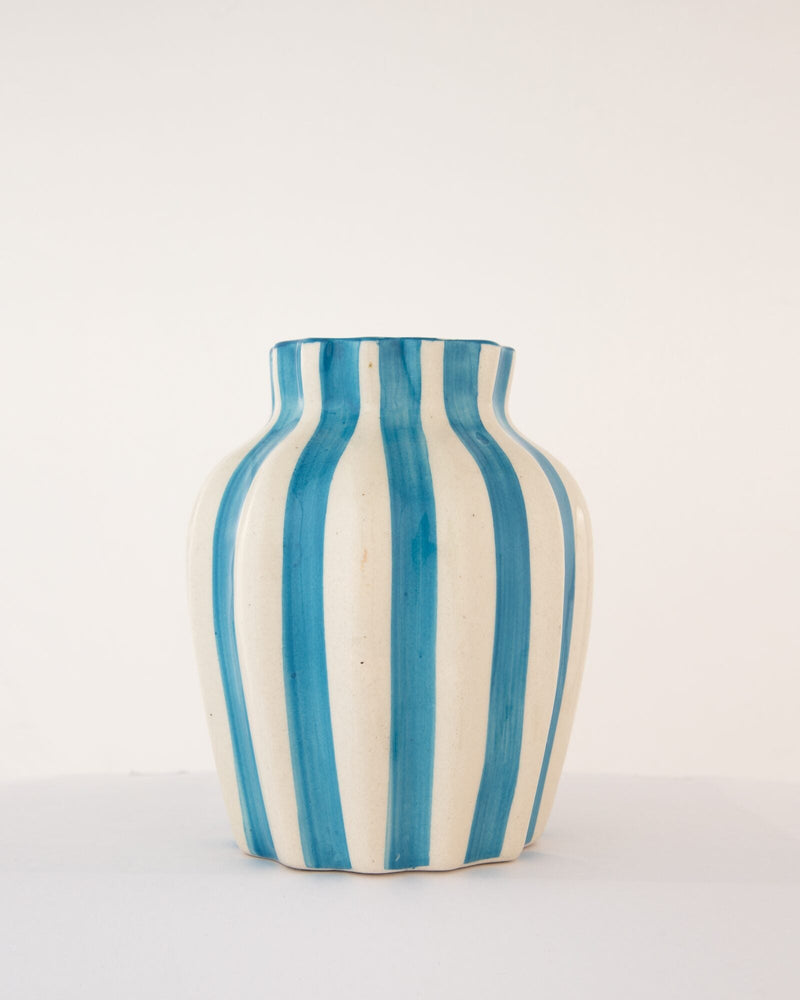 Leher Striped Hand-Painted Ceramic Vase, Cobalt