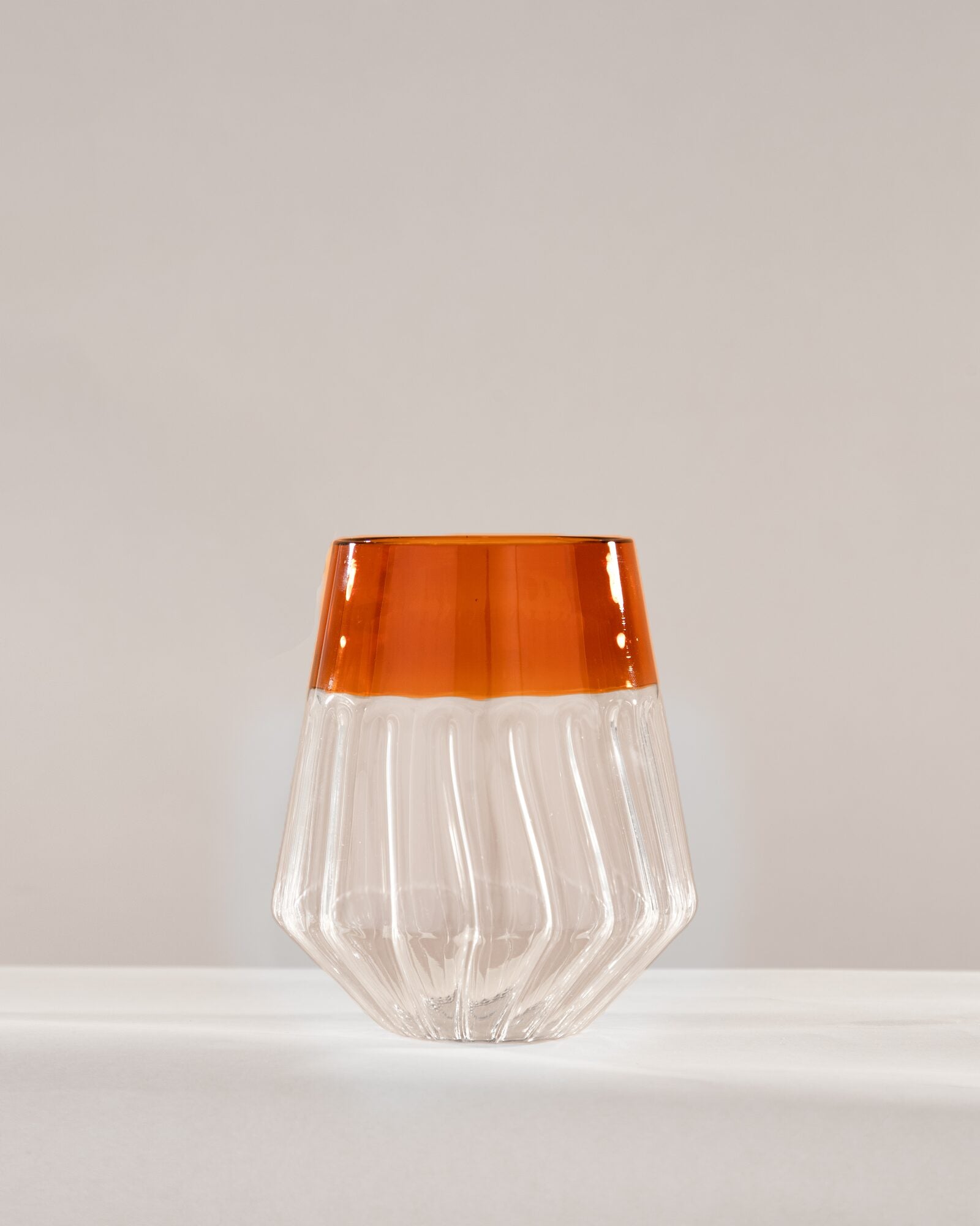 Ribbed Glass Tumbler with Coloured Rim, Amber