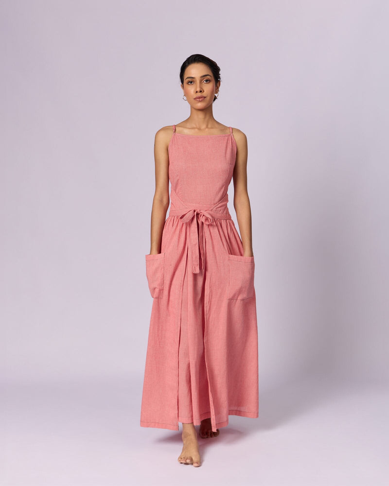 Women's Tie-Strap Cotton Maxi Dress, Coral