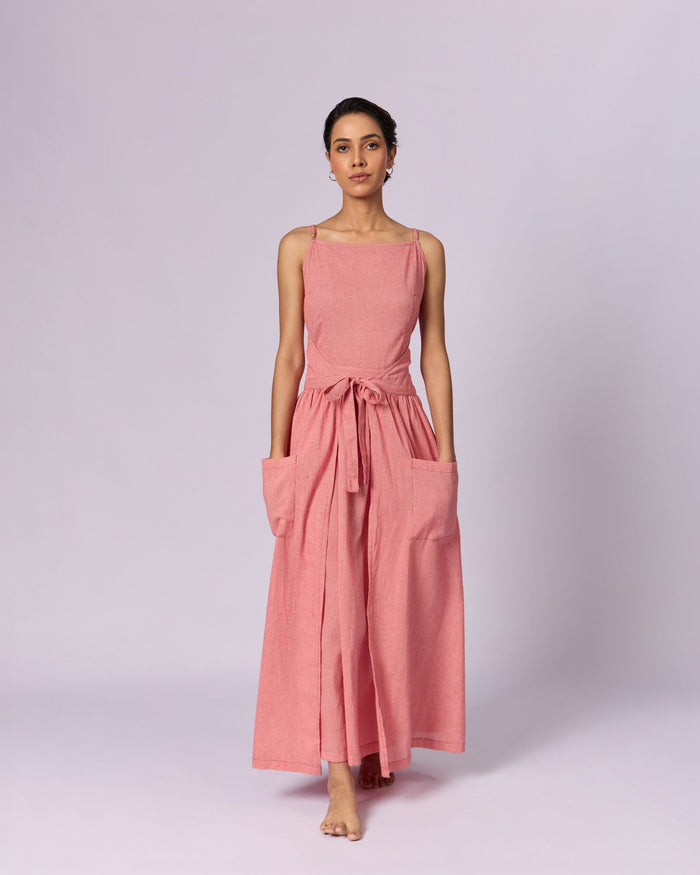 Women's Tie-Strap Cotton Maxi Dress, Coral