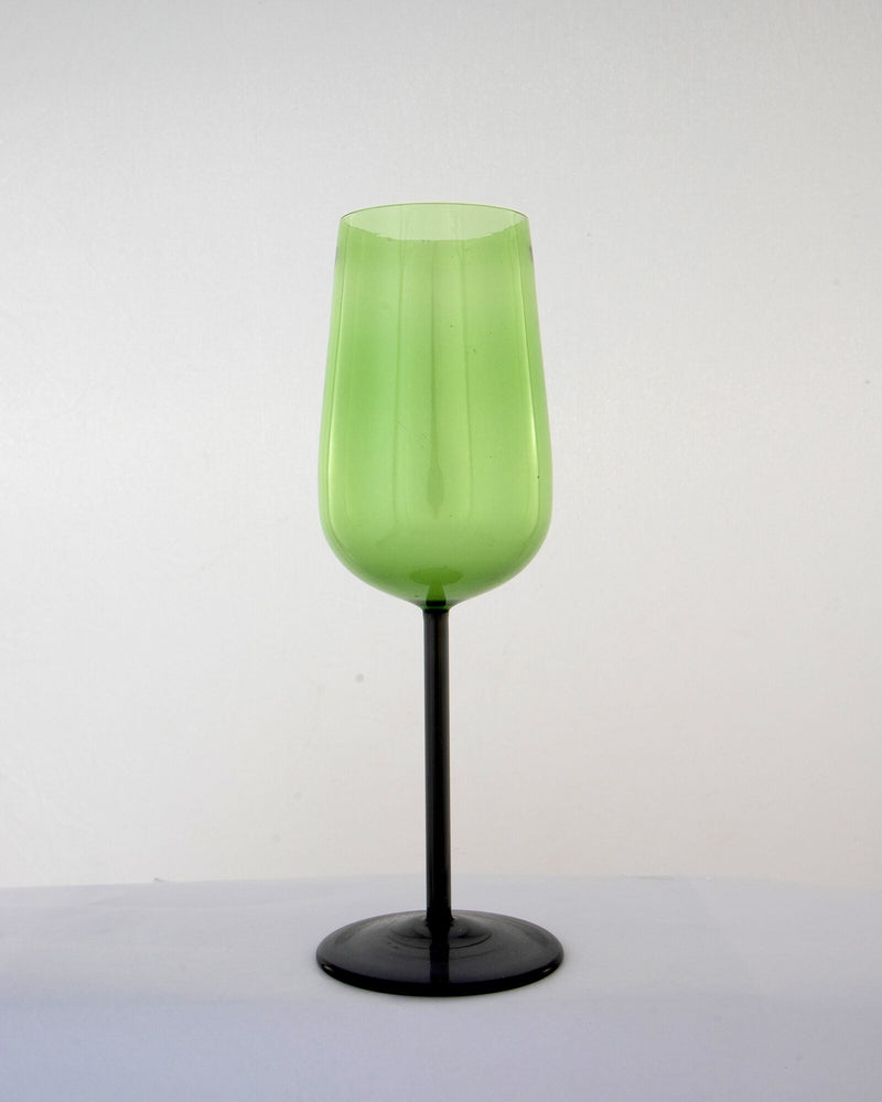 Black-Stem Hand Blown Wine Glass, Green