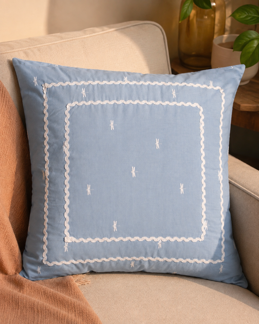 Dragonfly Cotton Cushion Cover - Pale Blue