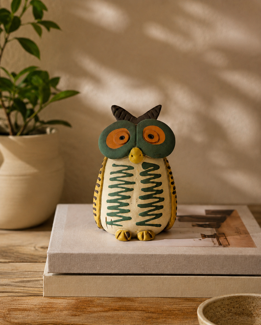 Chashma Owl Nerikomi Ceramic Figurine - Green
