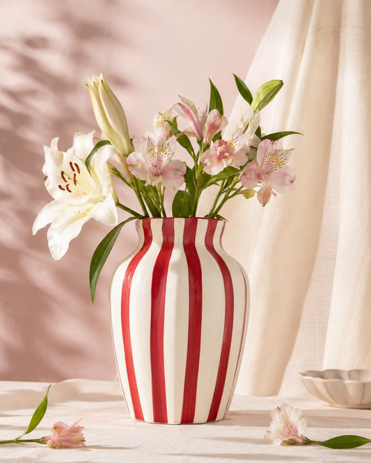Leher Striped Hand-Painted Ceramic Vase - Red