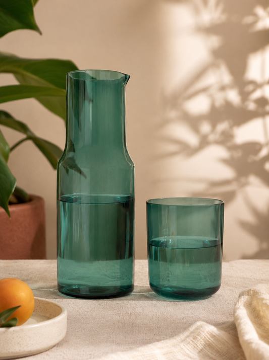 Bedside Glass Carafe & Tumbler Set - Teal