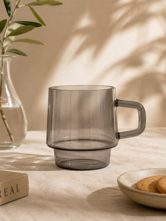 Stackable Straight-Sided Glass Mug - Smoke Grey