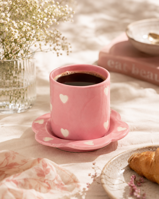 Gulabi Heart Ceramic Cup & Saucer Set - Pink