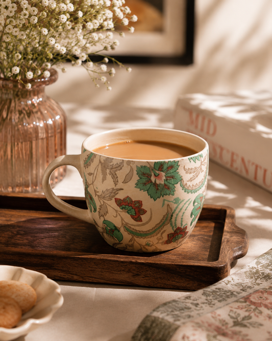 Sage Rose Floral Hand-Painted Ceramic Cup