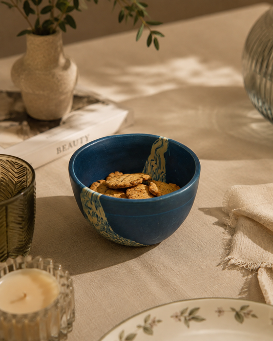 Dune Speckled Nerikomi Ceramic Bowl - Deep Blue