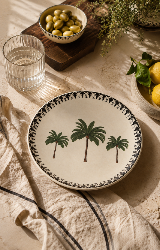 Palm Print Ceramic Plate - Green