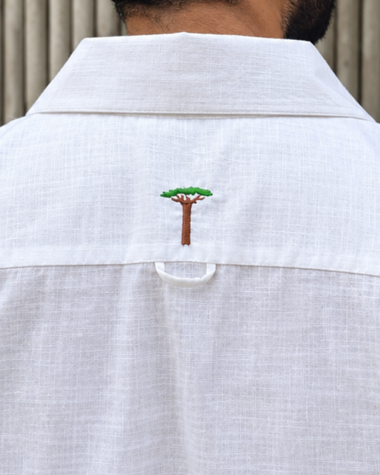 Men's Textured Camp Collar Cotton Shirt - White