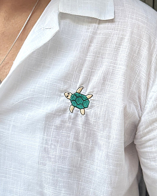 Men's Textured Camp Collar Cotton Shirt - White