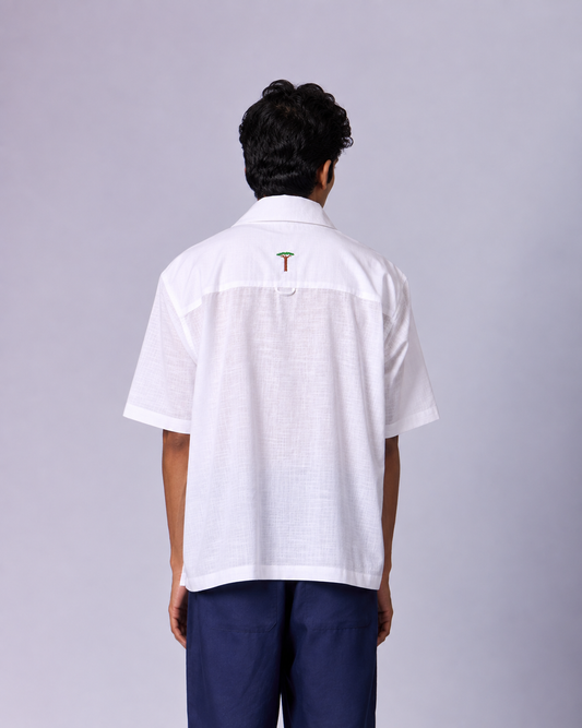 Men's Textured Camp Collar Cotton Shirt - White