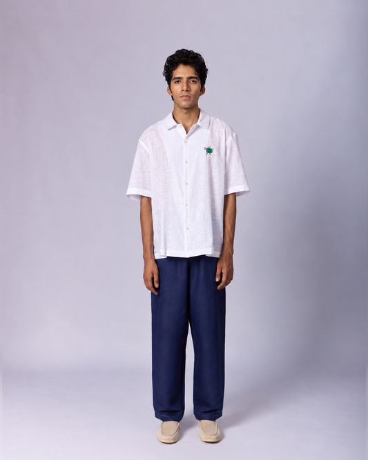 Men's Textured Camp Collar Cotton Shirt - White