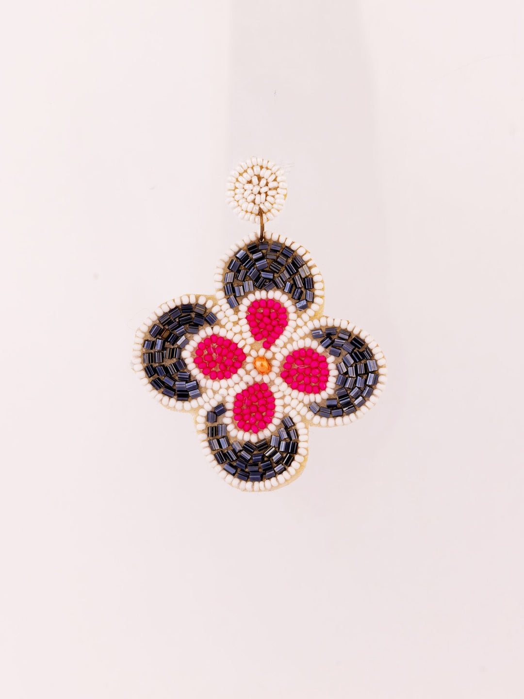 Beaded Clover Statement Earrings - Black & Pink by Modus & Mood