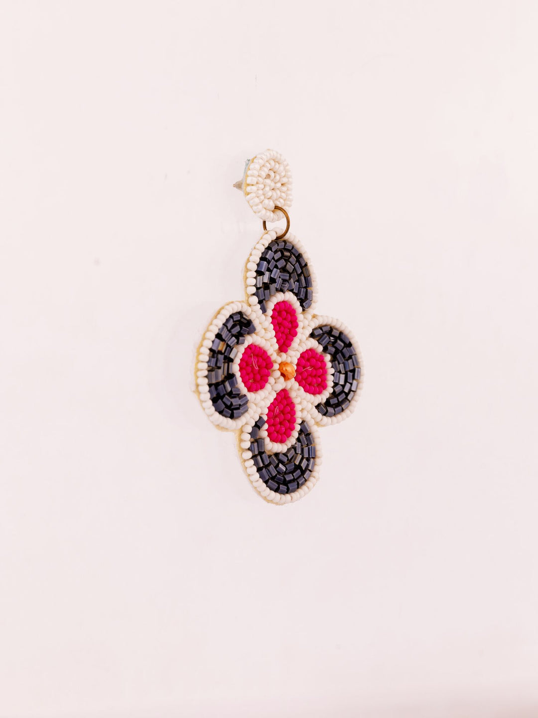 Beaded Clover Statement Earrings - Black & Pink - view 2 of 3