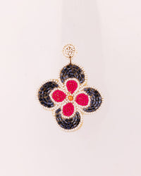 Beaded Clover Statement Earrings - Black & Pink - view 2 of 3