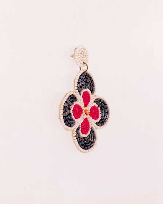 Beaded Clover Statement Earrings - Black & Pink - view 3 of 3