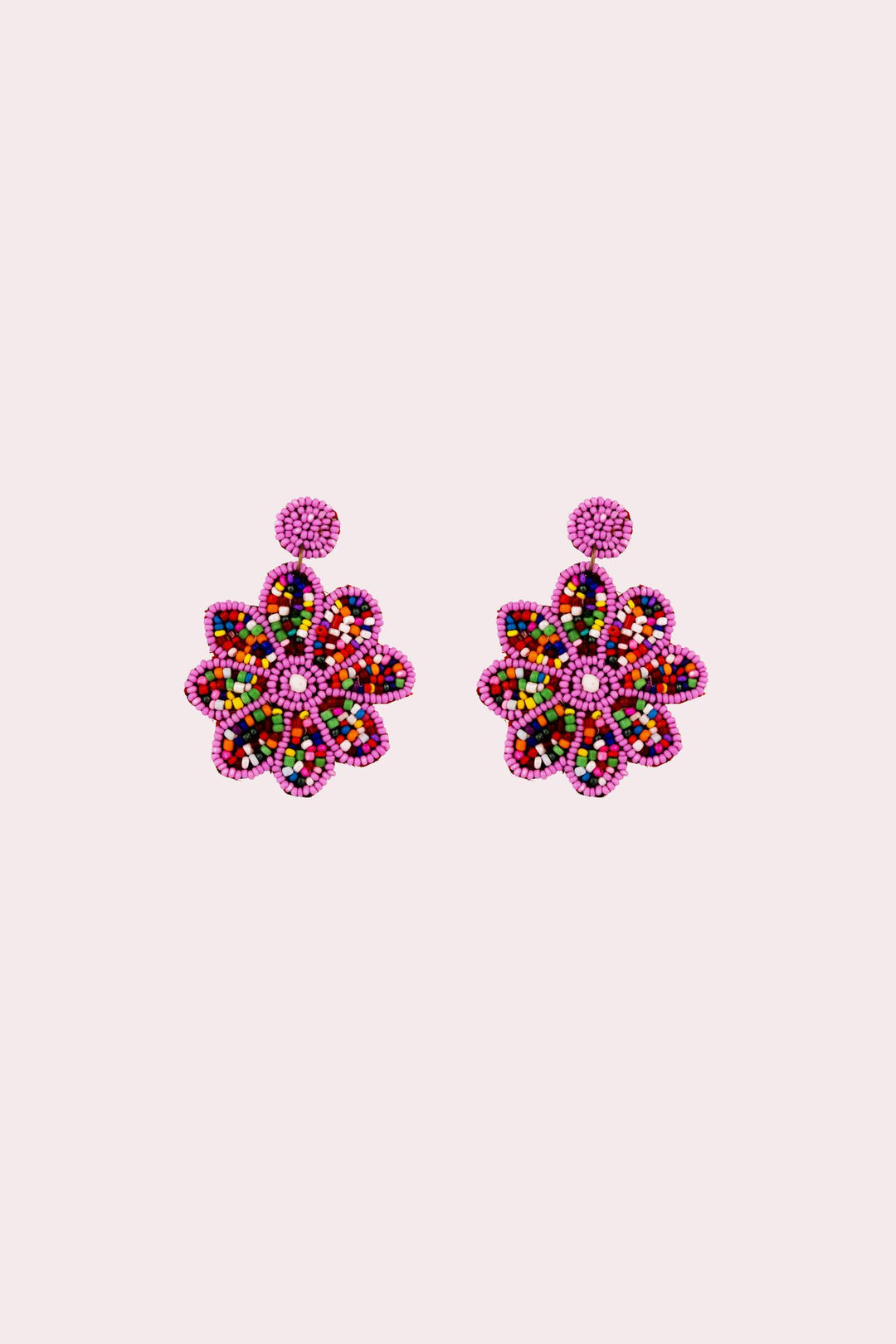 Beaded Flower Statement Earrings - Pink & Green by Modus & Mood
