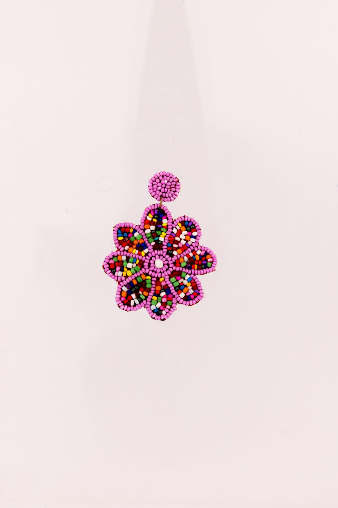 Beaded Flower Statement Earrings - Pink & Green - view 2 of 4