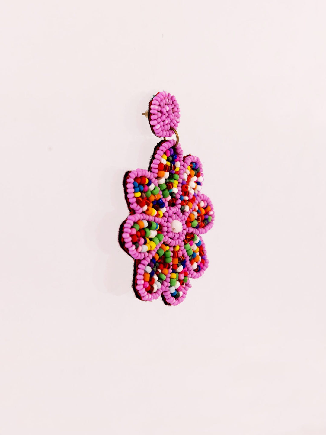 Beaded Flower Statement Earrings - Pink & Green - view 3 of 4