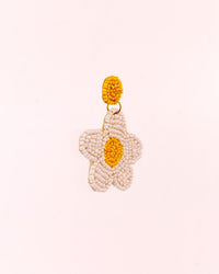 Beaded Daisy Drop Earrings - White & Yellow - view 2 of 3