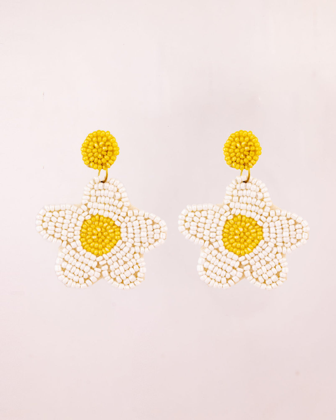 Beaded Daisy Drop Earrings - White & Yellow by Modus & Mood