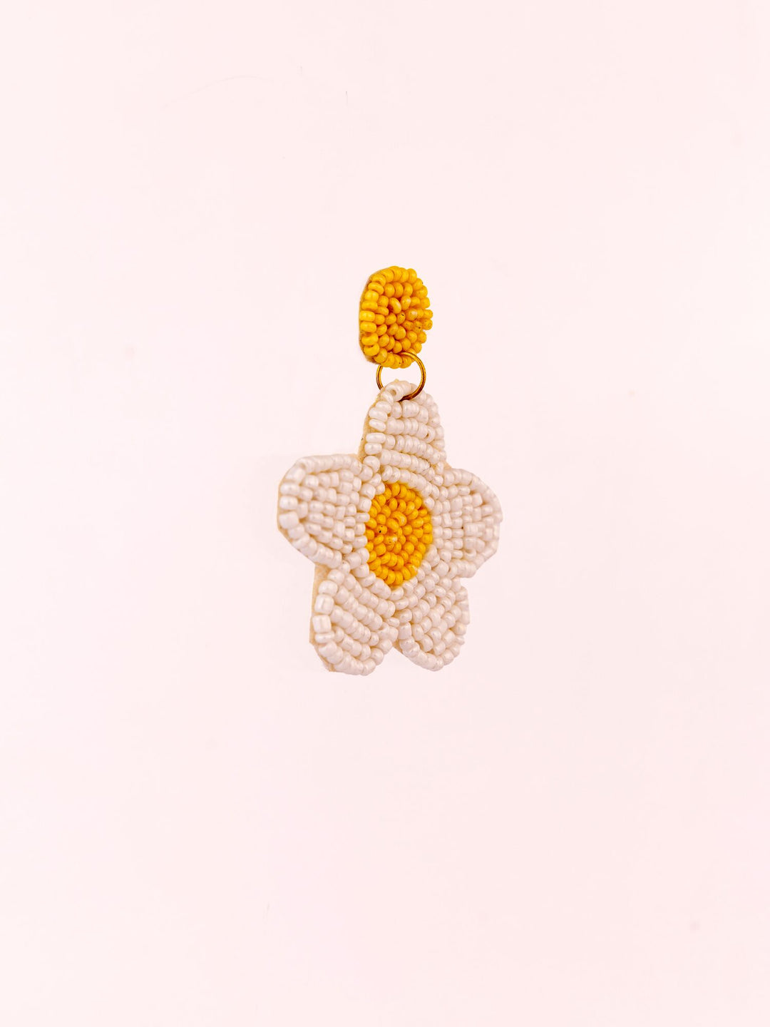 Beaded Daisy Drop Earrings - White & Yellow - view 2 of 3