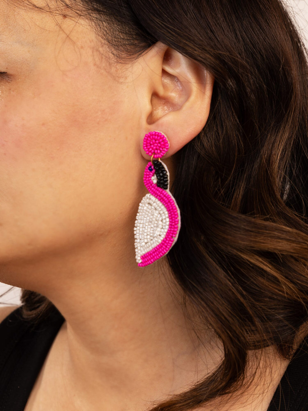 Beaded Flamingo Statement Earrings - Pink - view 3 of 4