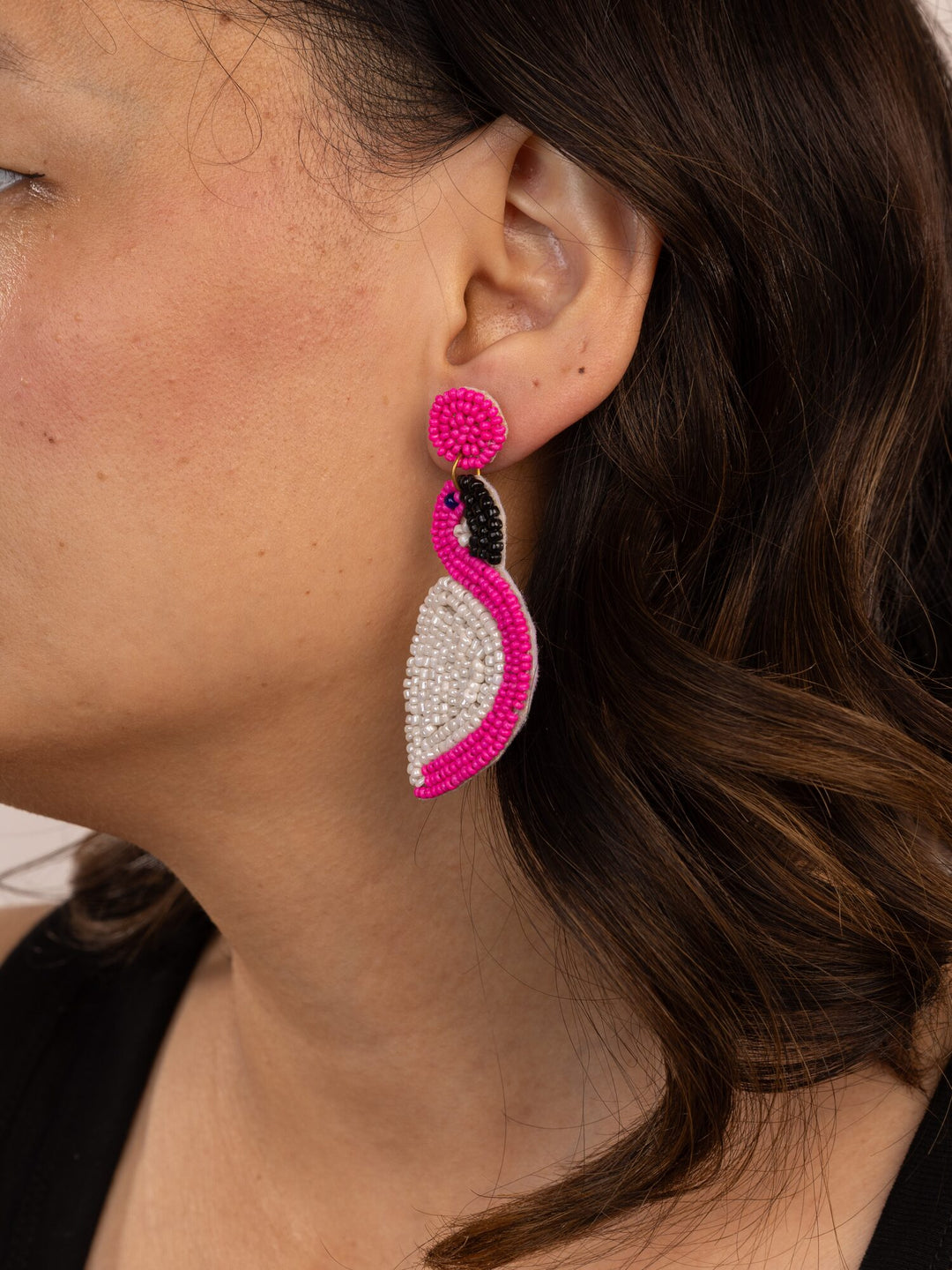 Beaded Flamingo Statement Earrings - Pink - view 4 of 4