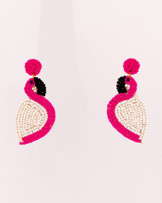 Beaded Flamingo Statement Earrings - Pink - view 2 of 4