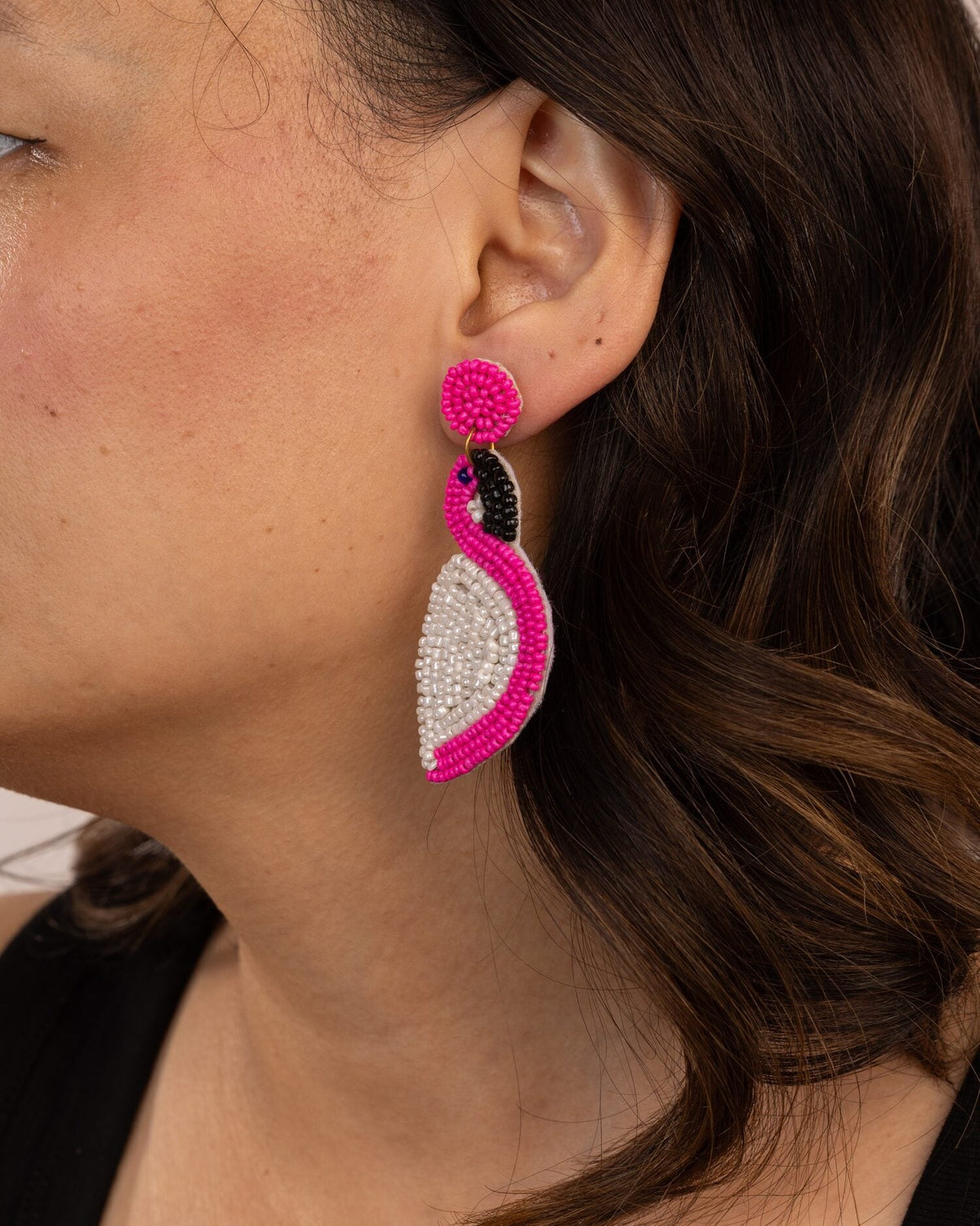Beaded Flamingo Statement Earrings - Pink - view 4 of 4
