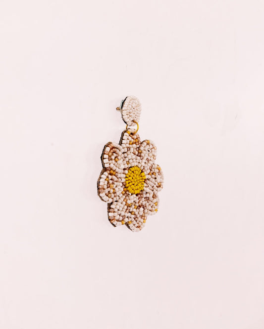 Beaded Flower Drop Earrings - Cream - view 3 of 3